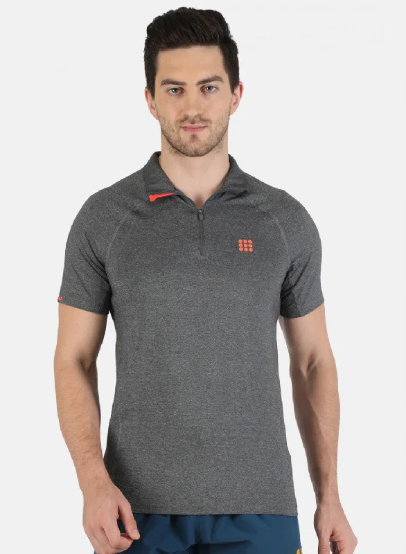 Grey Regular Fit Full Sleeve Collar Neck T-Shirt