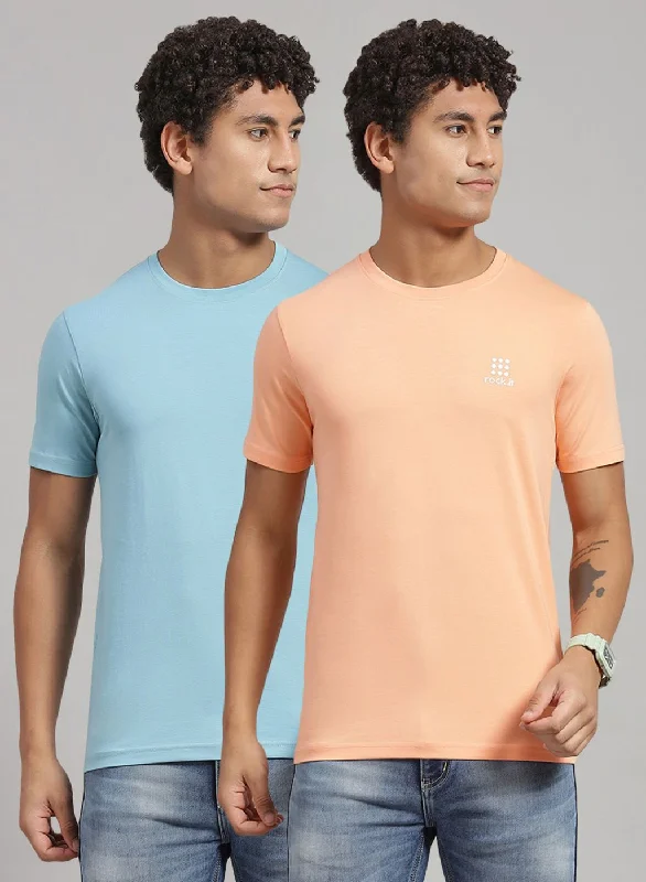 Men Peach Solid T-Shirt 2 Pc