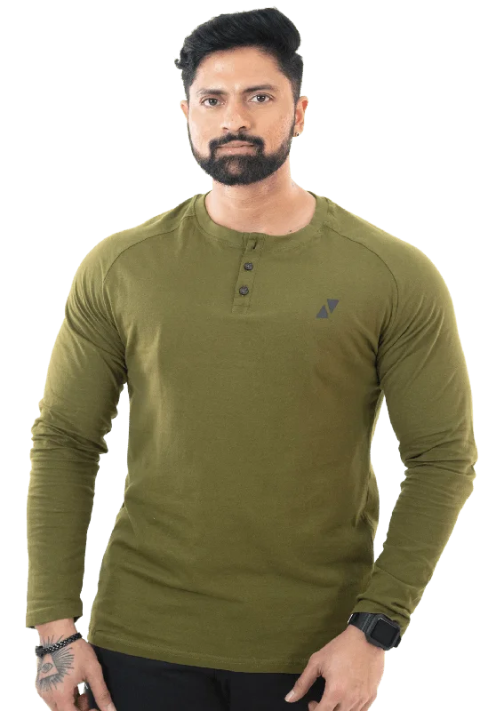 Olive Green Full Sleeves Henley Tee