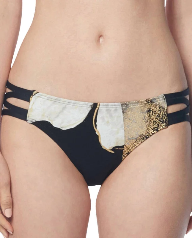 Strappy Full Coverage Bikini Bottom In Cmv Gilded Garden Black