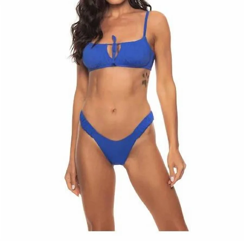 Draped Side High Leg Bikini Bottom In Indigo