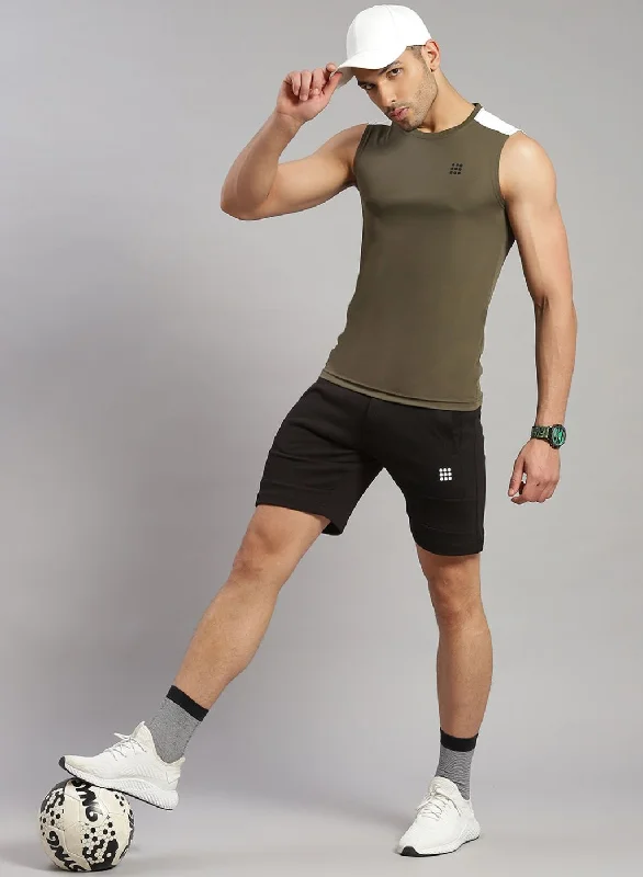 Men Olive Sleeveless T-Shirt