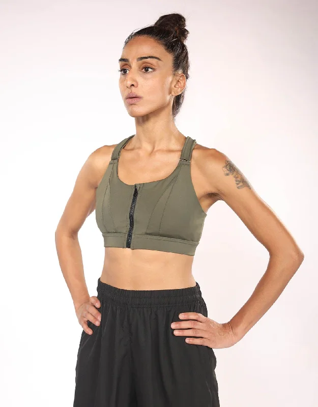 Adjustable Front Zip Sports Bra - Camo