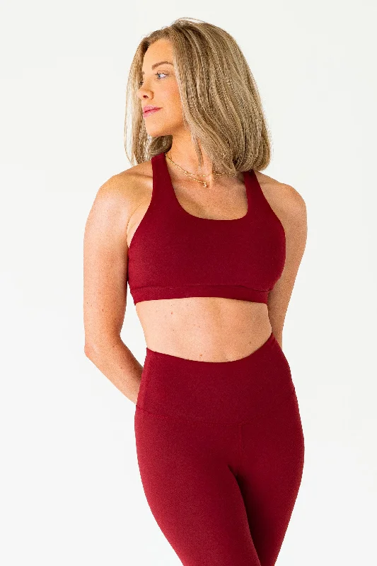 Crossed Back Sports Bra | Cabernet