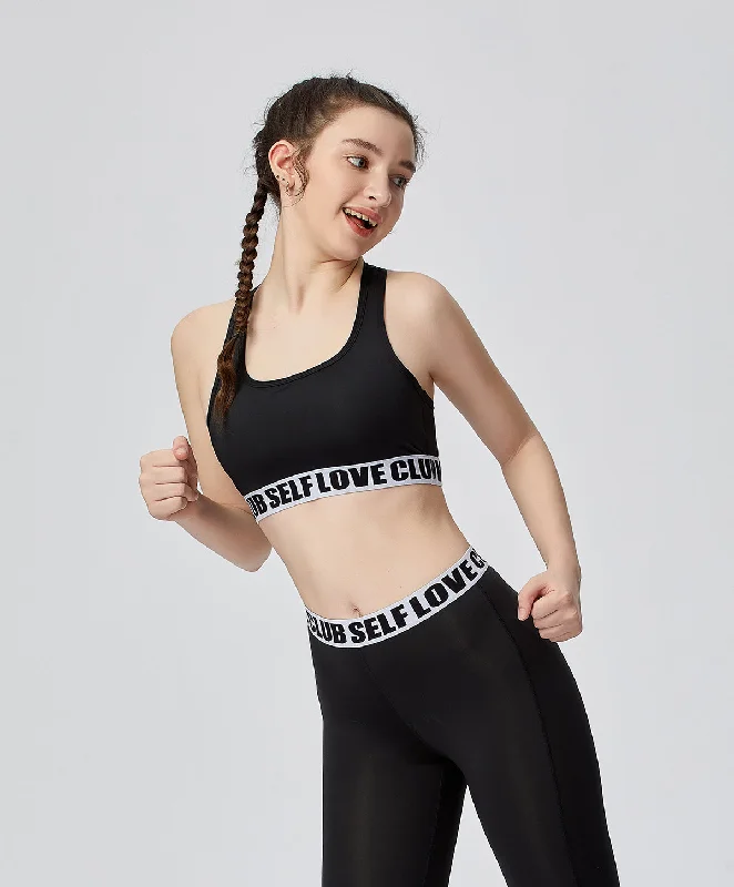 Energized Junior Digital Daydream Racer-Back Sports Bra with Slogan Elastic Band