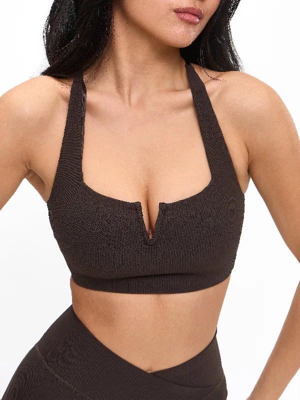 Ribbed Notch Sports Bra - Cold Brew