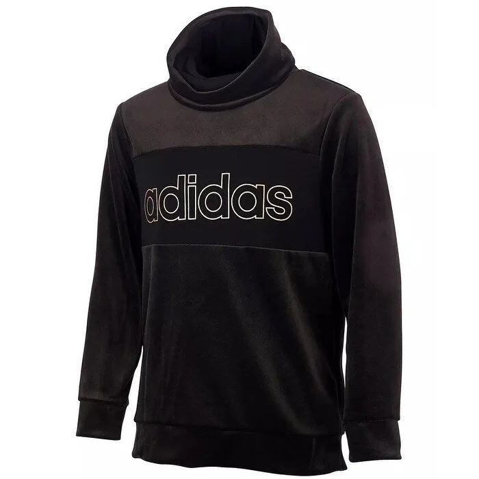 adidas Big Girls Velour Funnel Neck Sweatshirt Black Size Medium