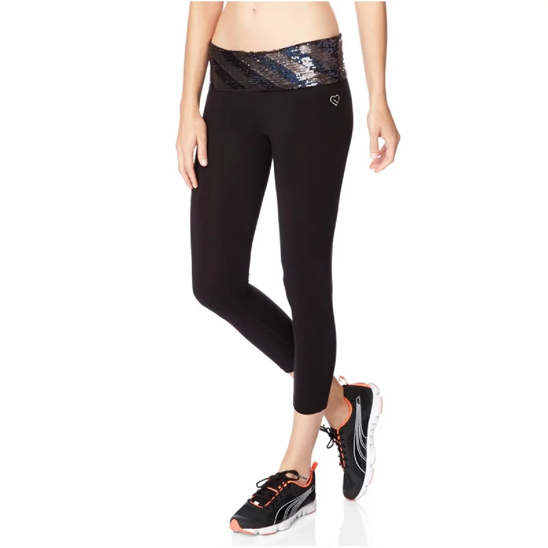 Aeropostale Womens Striped Sequined Yoga Pants, Black, X-Small