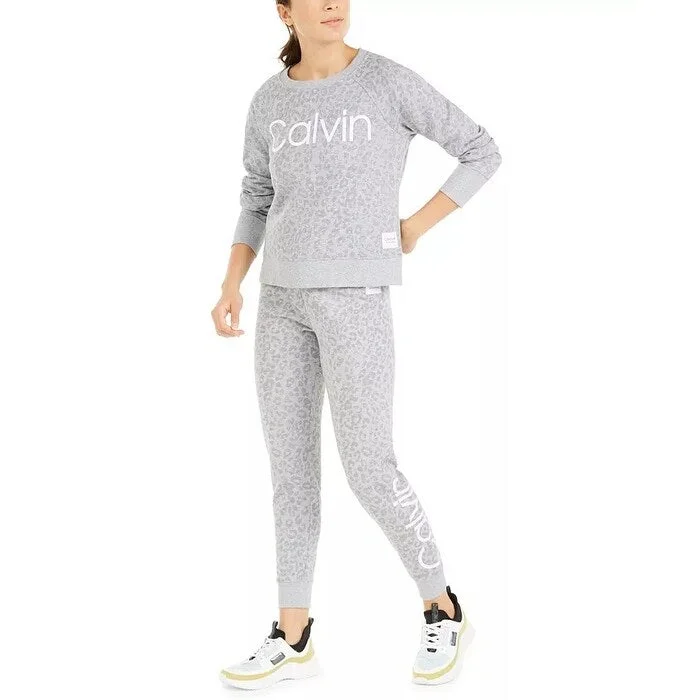 Calvin Klein Women's Performance Animal Print Logo Sweatshirt Grey Size X-Large