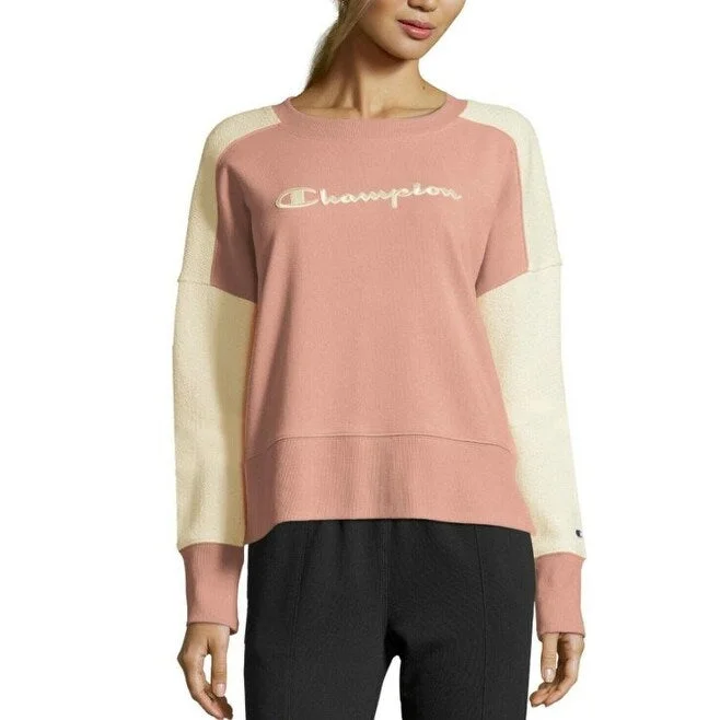 Champion Women's Heritage Cotton Mixed Texture Sweatshirt Pink