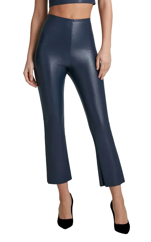 Faux Leather Crop Flare Legging In Navy