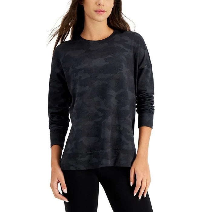 ID Ideology Women's Relaxed Camo Crewneck Pullover Black Size XX-Large - XXL