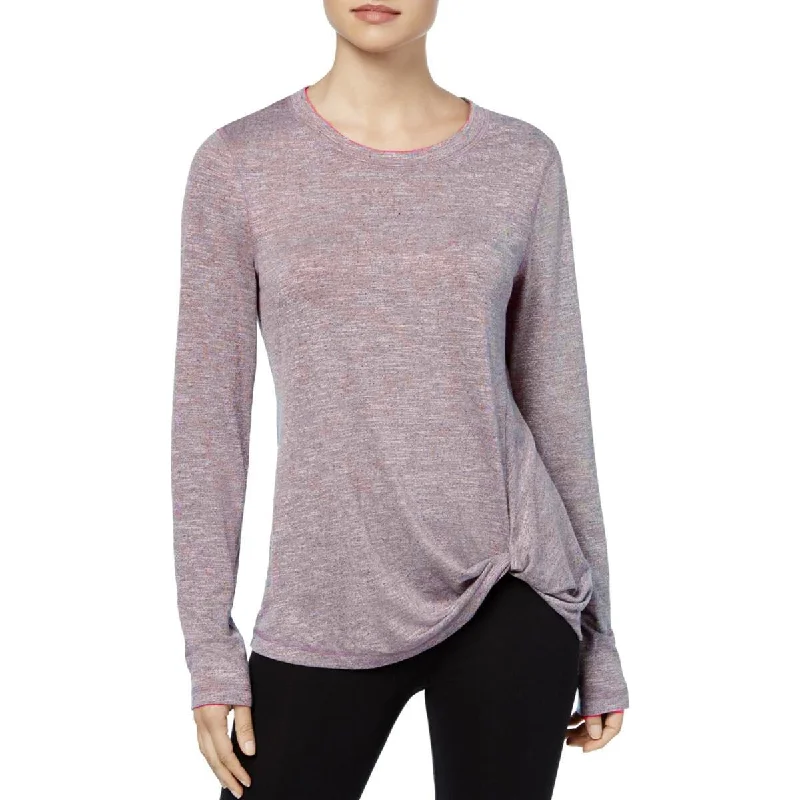 Ideology Women's Activewear Full Sleeve Knotted T-Shirt Mauve Size XL - Grey - xl (16)