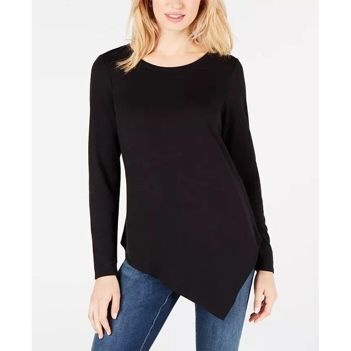 INC International Concepts Women's Asymmetrical Hem Tunic Sweatshirt Black Size Small