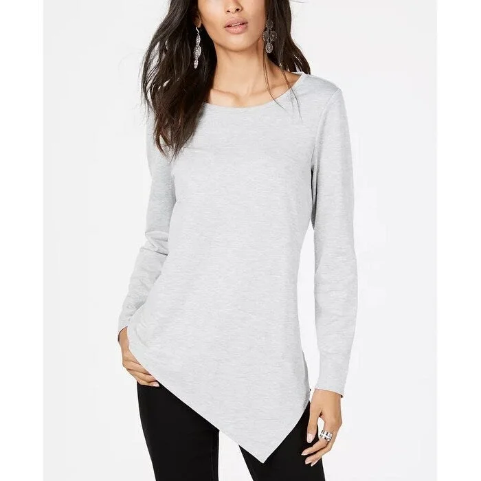 INC International Concepts Women's Asymmetrical Hem Tunic Sweatshirt Grey Size Medium