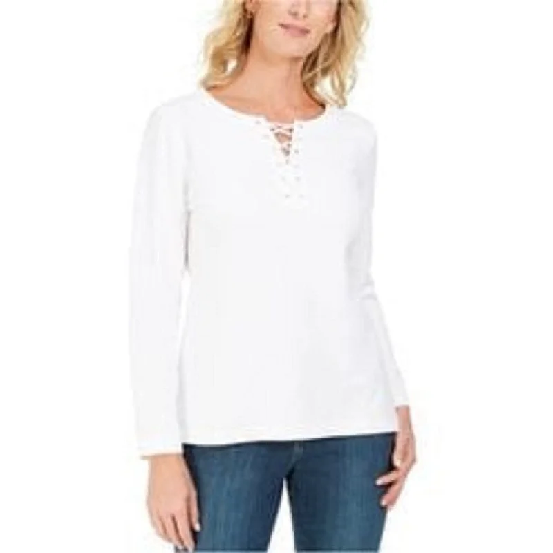 Karen Scott Women's Lace-Up French Terry Sweatshirt White Size X-Large