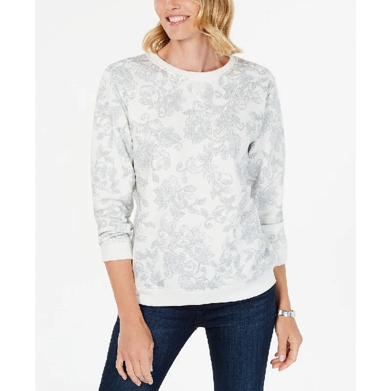 Karen Scott Women's Petite Printed Long-Sleeve Sweatshirt White Size Extra Large - X-Large