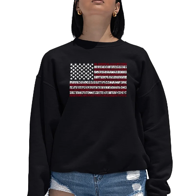 LA Pop Art Women's Word Art Crewneck Sweatshirt - 50 States USA Flag