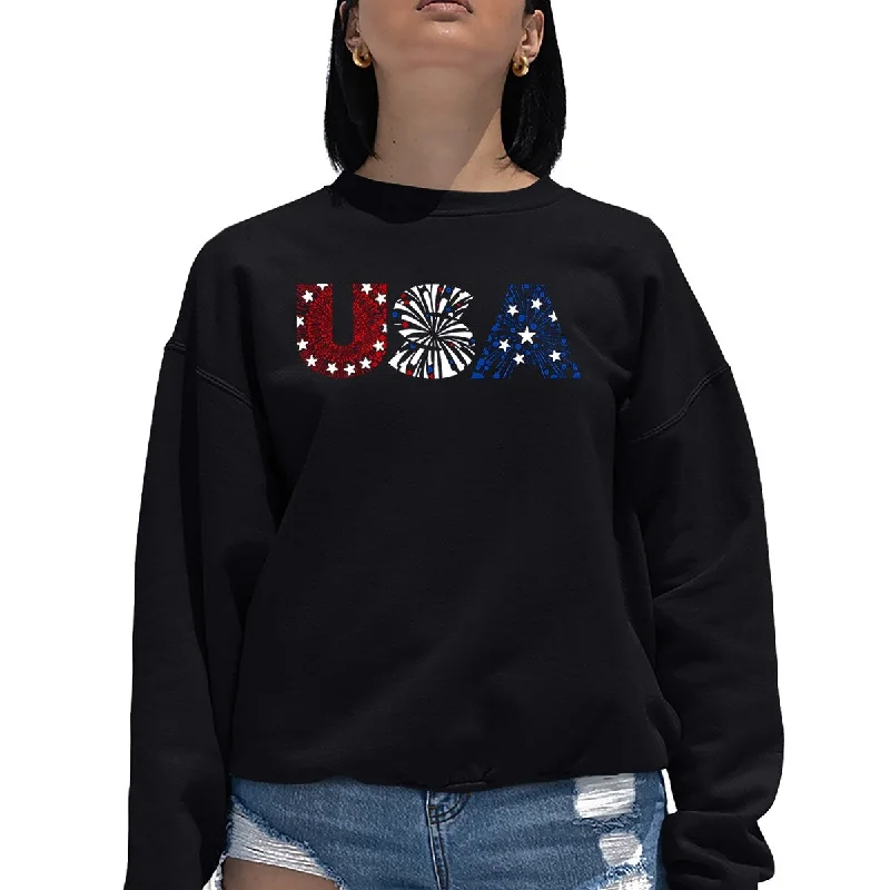 LA Pop Art Women's Word Art Crewneck Sweatshirt - USA Fireworks