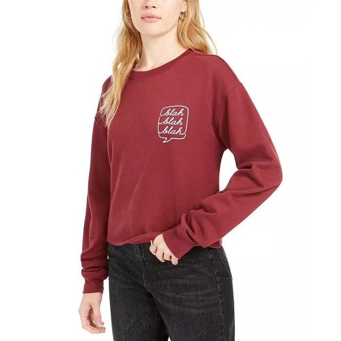 Love Tribe Juniors' Blah Cropped Graphic Sweatshirt Dark Red Size S - Small