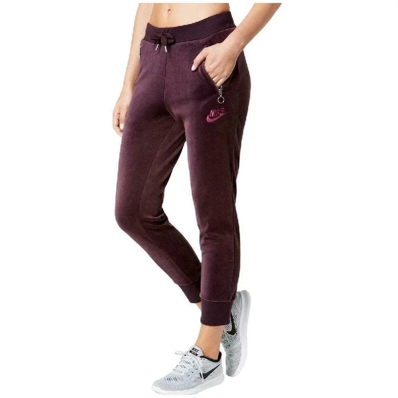 Nike Women's Sportswear Velour Pants Port Wine Size Large - Purple