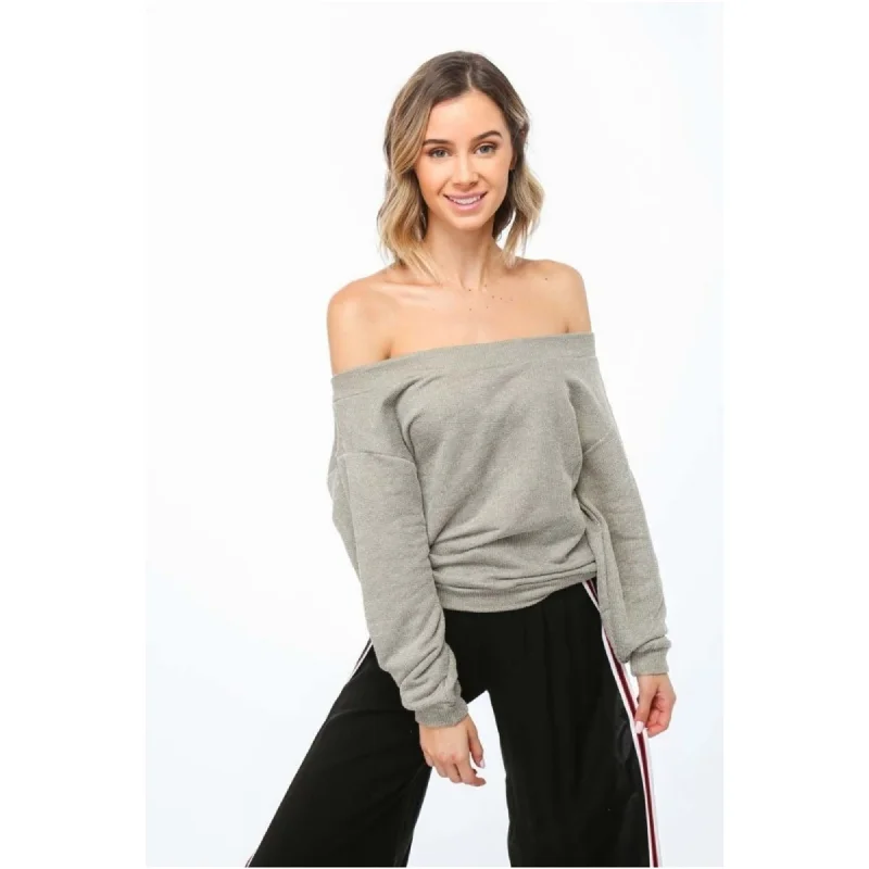 Olivia Pratt Womens Off The Shoulder Sweatshirt, Grey, Large