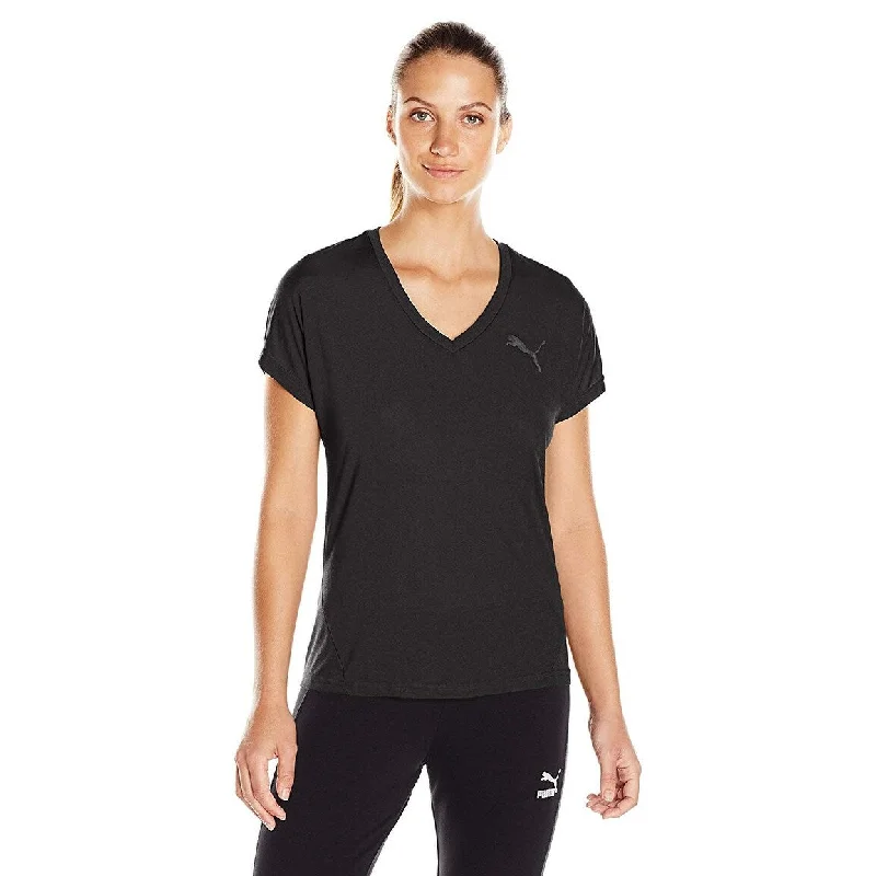 Puma Womens Elevated dryCELL V-Neck Short Sleeve T-Shirt Black, Size S - White - S (4 - 6)