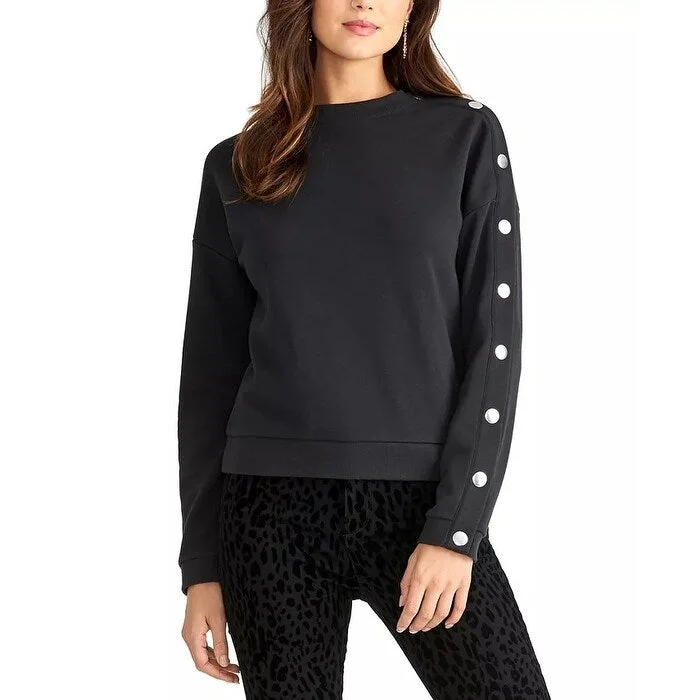 Rachel Roy Women's Snap Sleeve Crewneck Sweatshirt Black Size Medium