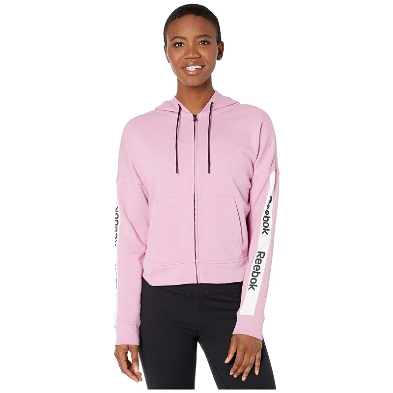 Reebok Womens Linear Logo Hoodie Sweatshirt, Pink, X-Large