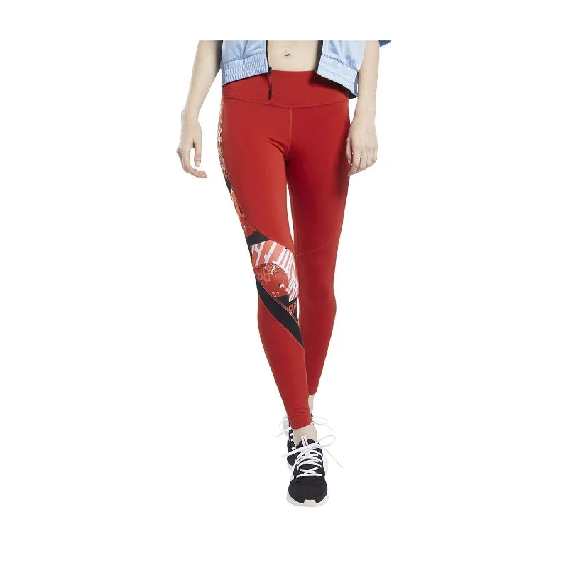 Reebok Womens Logo Print Compression Athletic Pants, Red, Small