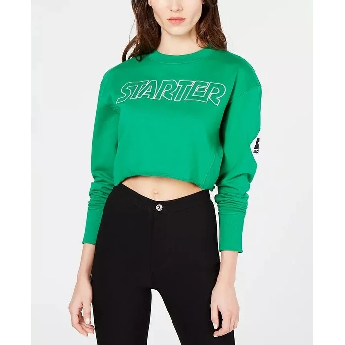 Starter Women's Cropped Graphic Sweatshirt Green Size Small