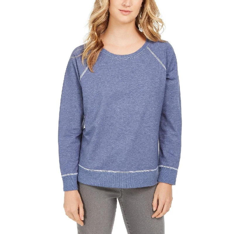 Style & Co Women's Contrast-Stitched Sweatshirt Blue Size Large