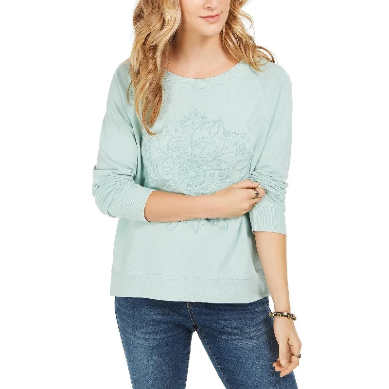 Style & Co Women's Embroidered Cotton Sweatshirt Green Size X-Large