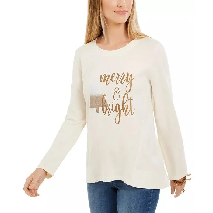 Style & Co Women's Metallic Graphic Sweatshirt Beige Size XX-Large