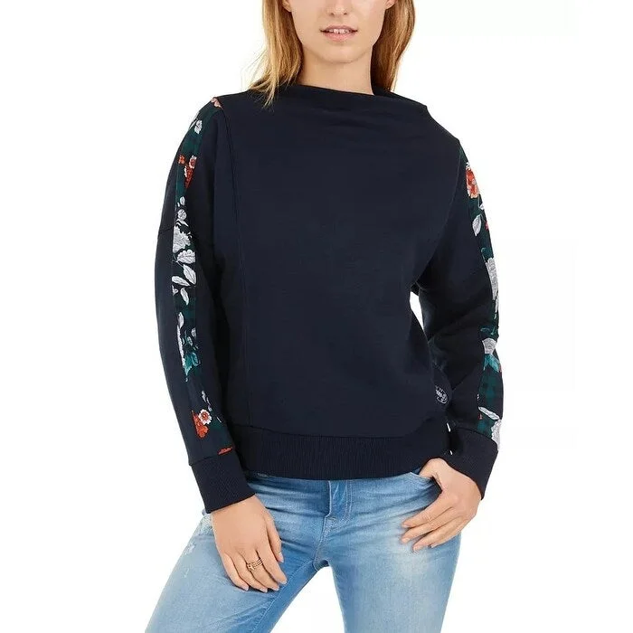 Tommy Hilfiger Women's Floral Trim Dolman Sweatshirt Navy Size Small