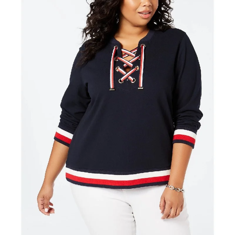 Tommy Hilfiger Women's Lace Up Sweatshirt Navy Size 3X