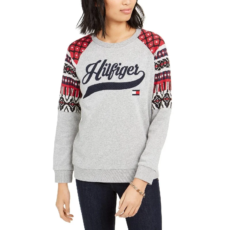 Tommy Hilfiger Women's Printed Raglan Sweatshirt Gray Size Extra Small - XS